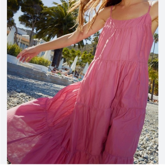 Nation Felicity Midi Dress in Flushed Pima cotton tiered size medium NWT - Picture 2 of 9